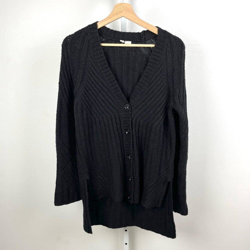 Moth XS Anthropologie Ribbed Knit Cardigan Tunic Sweater Wool Blend Black